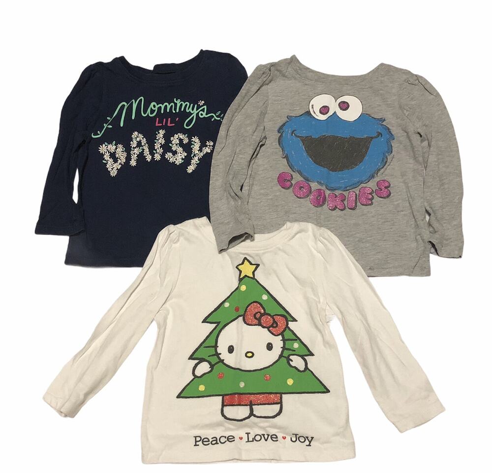 Old Navy Cookie Monster Hello Kitty Christmas And Mommy's Daisy Shirts 12-18m